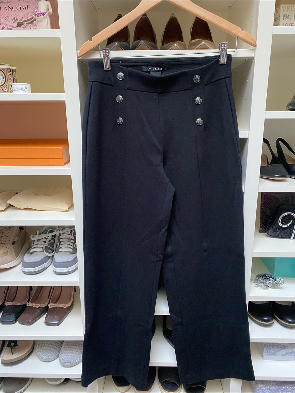 Zac & Rachel Black Wide-Leg Sailor Pants with Double Button Front. GUC. Size S